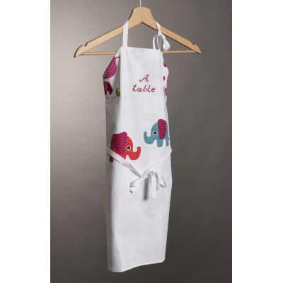 tablier de cuisine enfant de 3 à 8 ans tissu blanc et imprimé 100 % coton