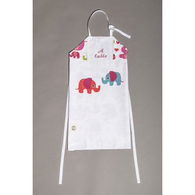 tablier de cuisine enfant de 3 à 8 ans tissu blanc et imprimé 100 % coton