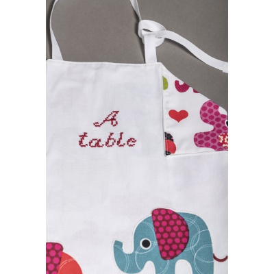 tablier de cuisine enfant de 3 à 8 ans tissu blanc et imprimé 100 % coton